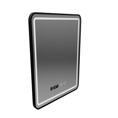 Καθρέφτης LED Touch LUCIDA Σύστημα Αποθάμπωσης, Ρολόι και Θερμοκρασία 50x70 cm Βουρτσισμένο μαύρο πλαίσιο