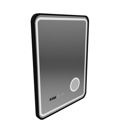 Ulrich LED Touch Mirror De-fogging System, Clock and Temperature 60x80 cm Βουρτσισμένο μαύρο πλαίσιο Καλλυντικό μεγεθυντικός φακός