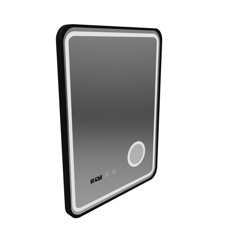 Ulrich LED Touch Mirror De-fogging System, Clock and Temperature 60x80 cm Βουρτσισμένο μαύρο πλαίσιο Καλλυντικό μεγεθυντικός φακός