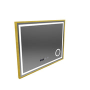 Σύστημα αποθολώματος καθρέφτη αφής CLARUS LED, ρολόι και θερμοκρασία 80x60 cm Βουρτσισμένο χρυσό πλαίσιο Καλλυντικό μεγεθυντικός φακός