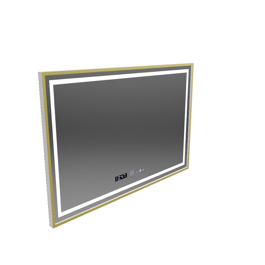 Ορθογώνιος καθρέφτης LED, 100x65 cm, Verite Royale Gold Motion Glow Marcello, Σύστημα Demister, Ρολόι & Θερμόμετρο, Ρυθμιζόμενο