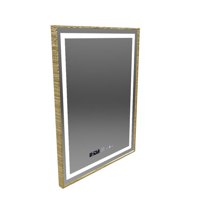 Ορθογώνιος καθρέφτης LED, 60x80cm, Verite Royale Gold MotionGlow Marcello, Σύστημα Demister, Ρολόι & Θερμόμετρο, Ρυθμιζόμενο