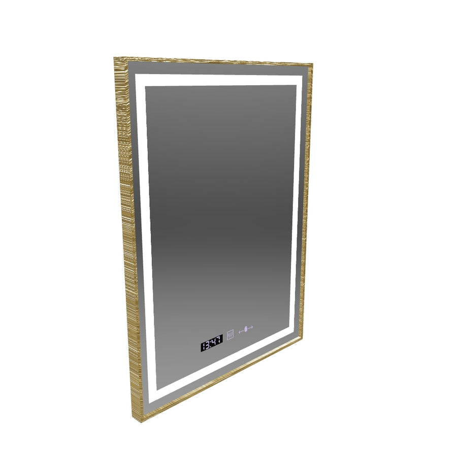 Ορθογώνιος καθρέφτης LED, 60x80cm, Verite Royale Gold MotionGlow Marcello, Σύστημα Demister, Ρολόι & Θερμόμετρο, Ρυθμιζόμενο