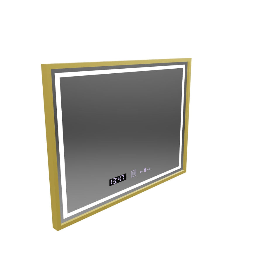 Ορθογώνιος καθρέφτης LED, 80x60cm, Verite Royale Gold MotionGlow Marcello, Σύστημα Demister, Ρολόι & Θερμόμετρο, Ρυθμιζόμενο