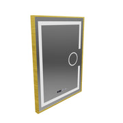 Ορθογώνιος καθρέφτης LED, 60x80cm, Eclat MotionGlow Marcello, Σύστημα Demister, Ρολόι & Θερμόμετρο, Καλλυντικό μεγεθυντικός φακός, Dimable, Βουρτσισμένο χρυσό πλαίσιο