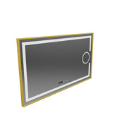 Ορθογώνιος καθρέφτης LED, 120x80cm, Eclat MotionGlow Marcello, Σύστημα Demister, Ρολόι & Θερμόμετρο, Καλλυντικό Μεγεθυντικός φακός, Dimable, Βουρτσισμένο χρυσό πλαίσιο