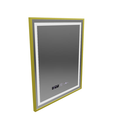 Ορθογώνιος καθρέφτης LED, 75x90cm, Verite Royale Gold MotionGlow Marcello, Σύστημα Demister, Ρολόι & Θερμόμετρο, Ρυθμιζόμενο