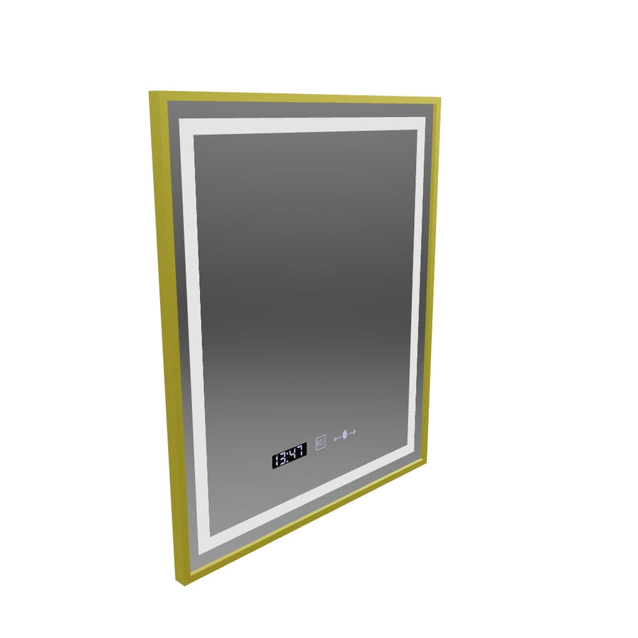 Ορθογώνιος καθρέφτης LED, 75x90cm, Verite Royale Gold MotionGlow Marcello, Σύστημα Demister, Ρολόι & Θερμόμετρο, Ρυθμιζόμενο