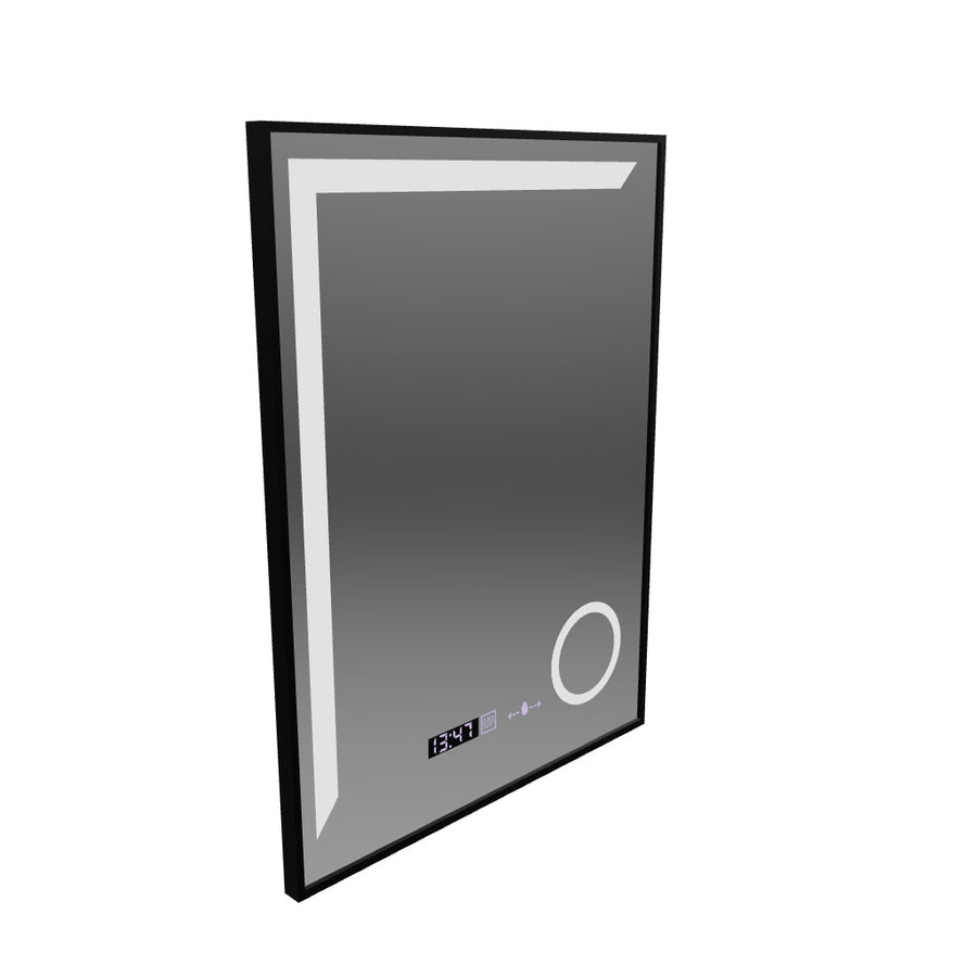 Καθρέφτης LED Francesca MotionGlow Αισθητήρας 60x80 cm Θερμό/Κρύο/Ουδέτερο Φως με ρυθμιζόμενο πλαίσιο Μαύρο βουρτσισμένο σύστημα αποθάμβωσης Θερμόμετρο Ρολόι Marcello Funghi Collection