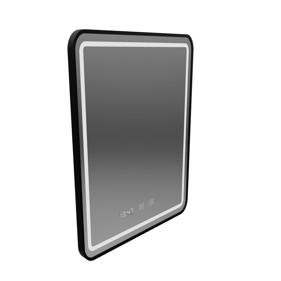 Καθρέφτης LED Touch LUCIDA Σύστημα Αποθάμπωσης, Ρολόι και Θερμοκρασία 60x80 cm Βουρτσισμένο μαύρο πλαίσιο