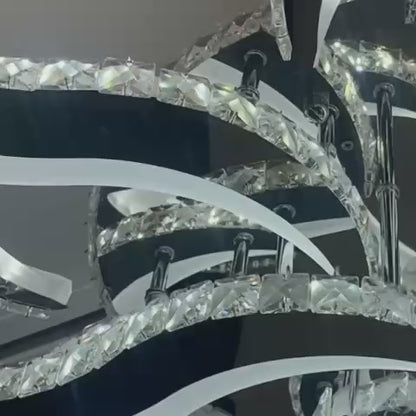 Πολυέλαιος LED με τηλεχειριστήριο και κρύσταλλο Alejandro 160W, 9 Λουλούδια, Κρύο/Ζεστό/Ουδέτερο φως, Dimable, Γυαλιστερό Chrome